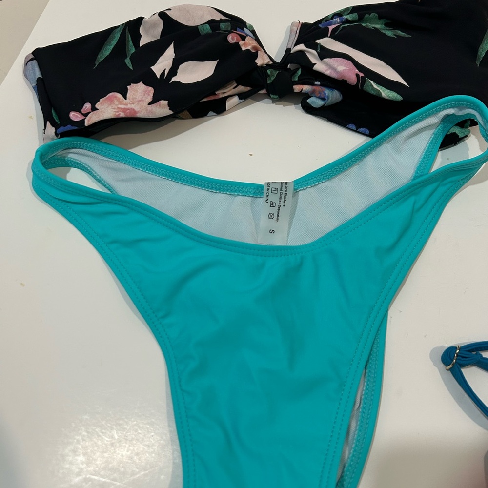 Floral Black and Teal Bikini Set